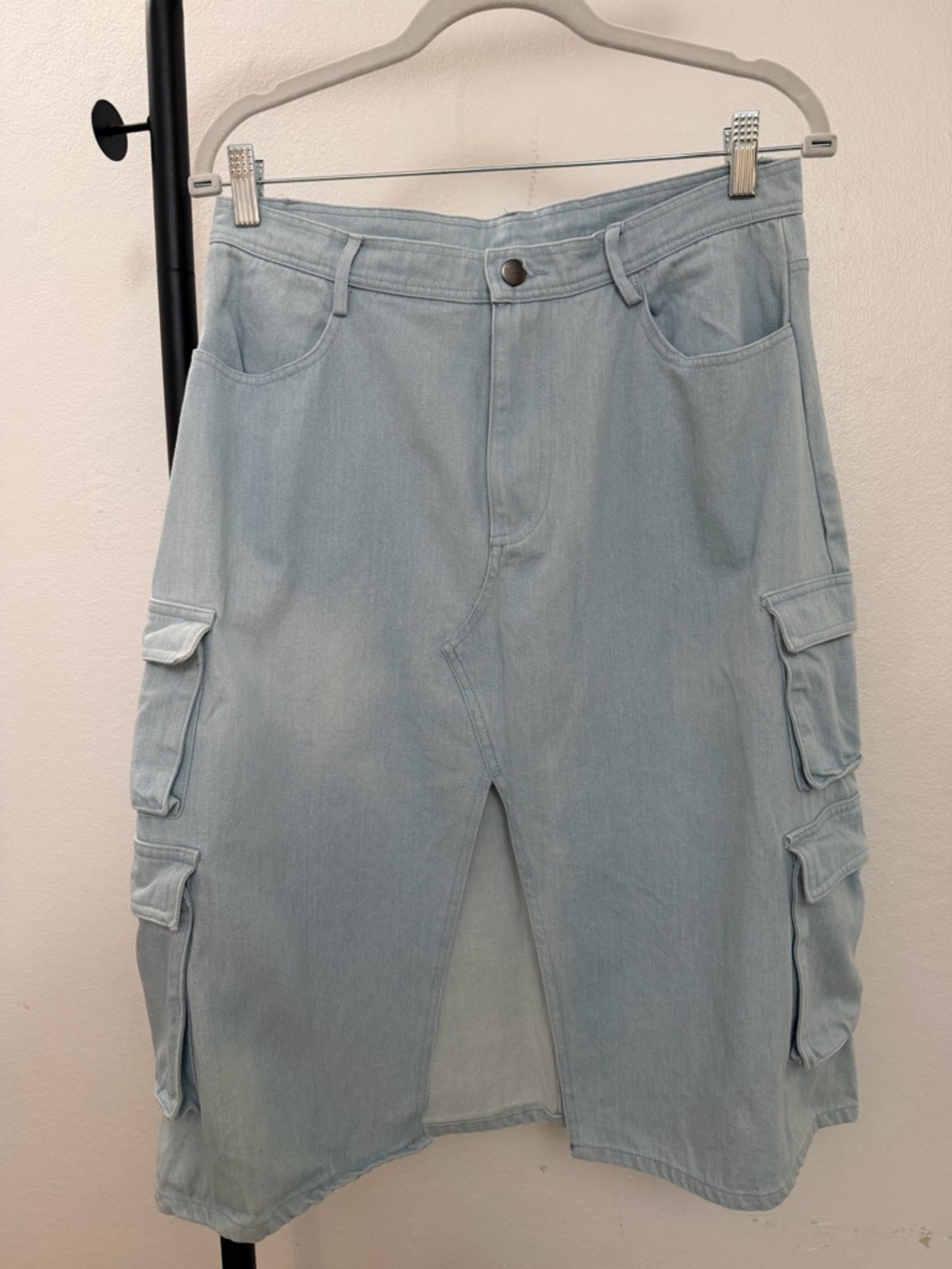 Light Blue Cargo Midi Skirt
